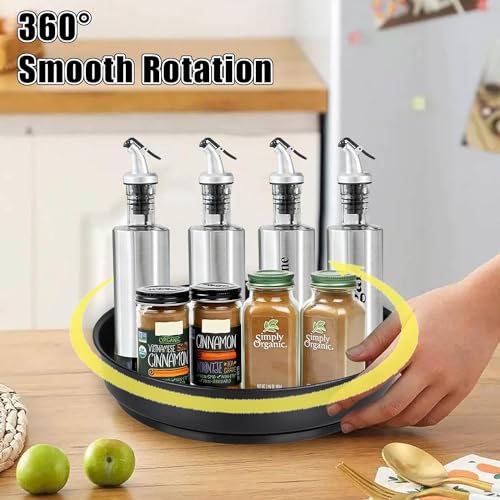 RHBLME 2 Pack Lazy Susan Turntable Organizer, 10 Inch Black Non Skid Spinning Spice Rack, Stainless Steel Lazy Susan Organizer for Cabinet, Countertop, Refrigerator, Pantry