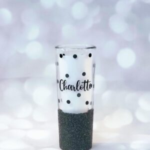 Birthday Wine Glass, Glitter Shot Glass, Name, Polka Dots, Shot