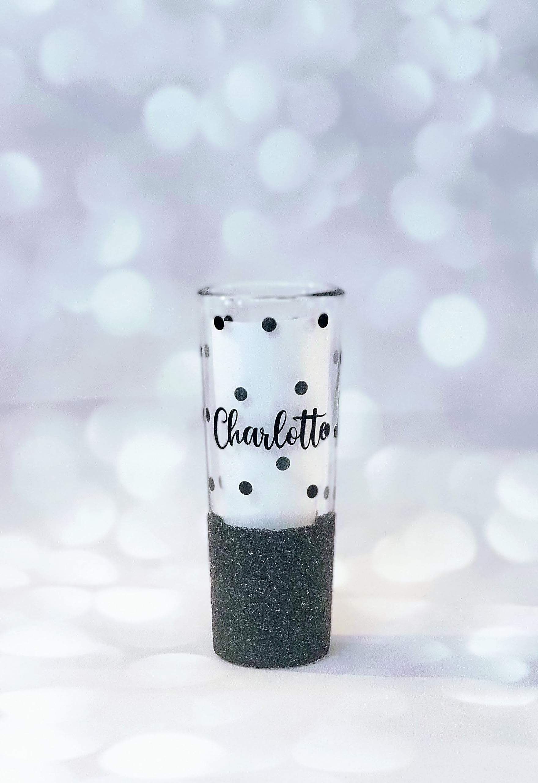 Birthday Wine Glass, Glitter Shot Glass, Name, Polka Dots, Shot