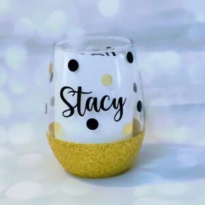 Birthday Wine Glass, Glitter Shot Glass, Name, Polka Dots, Shot