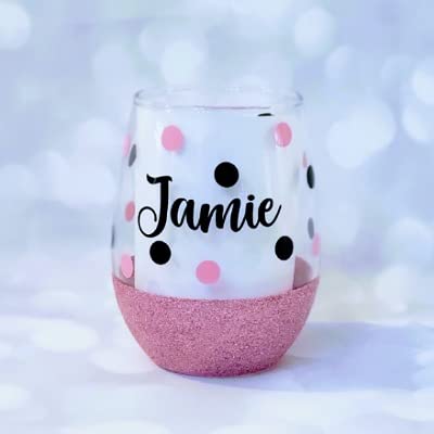 Birthday Wine Glass, Glitter Shot Glass, Name, Polka Dots, Shot