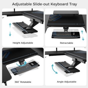 EUREKA ERGONOMIC Standing Desk with Keyboard Tray,U-Shaped 74 Inch Large Gaming Desk,Electric Height Adjustable Music Studio Desk,Sit Stand Office Desk LED Convertible Shelves