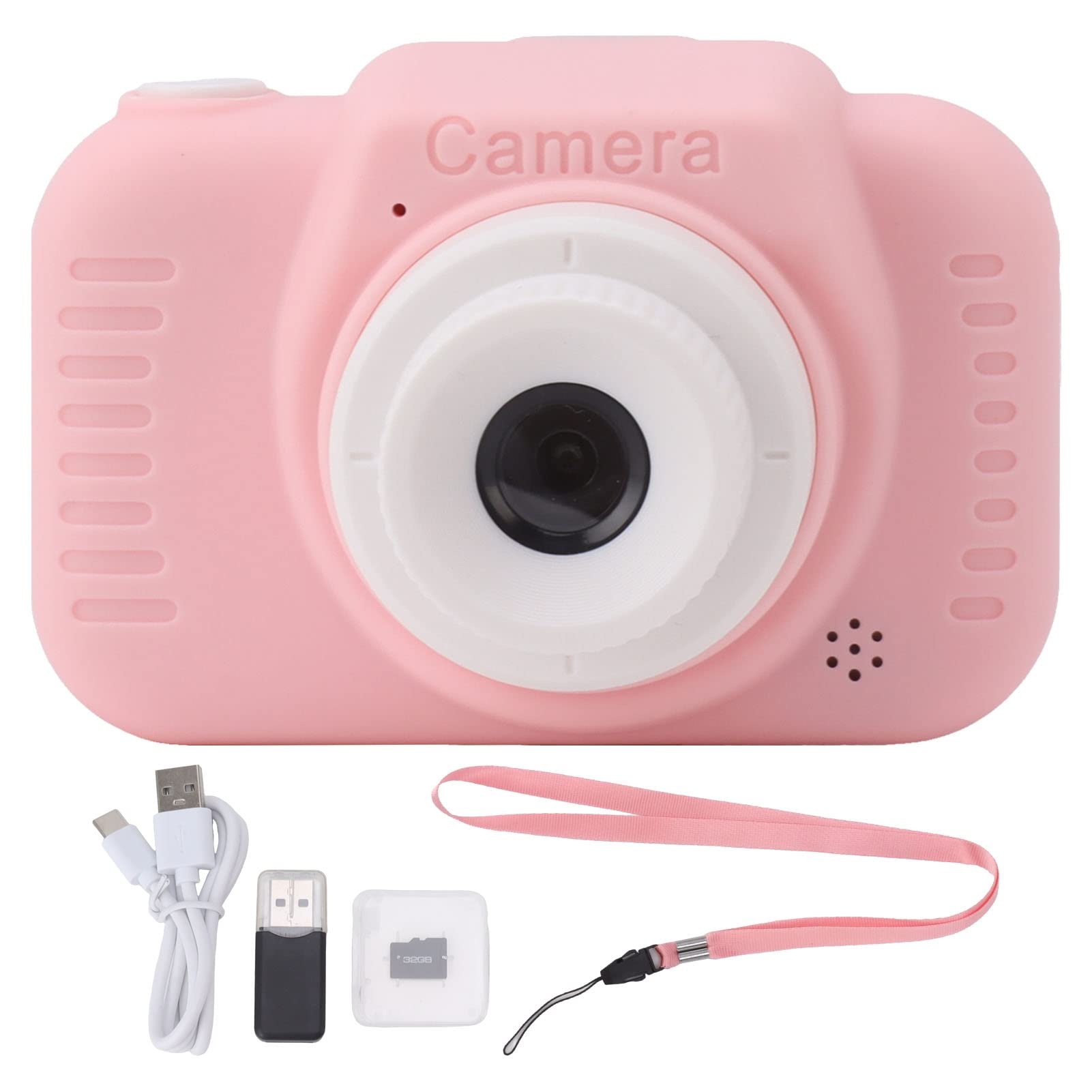 Camera, Digital Camera with 32G Card High Definition Dual Lens 1080P 8X Zoom USB Rechargeable for Girls (Pink)