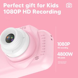 Camera, Digital Camera with 32G Card High Definition Dual Lens 1080P 8X Zoom USB Rechargeable for Girls (Pink)
