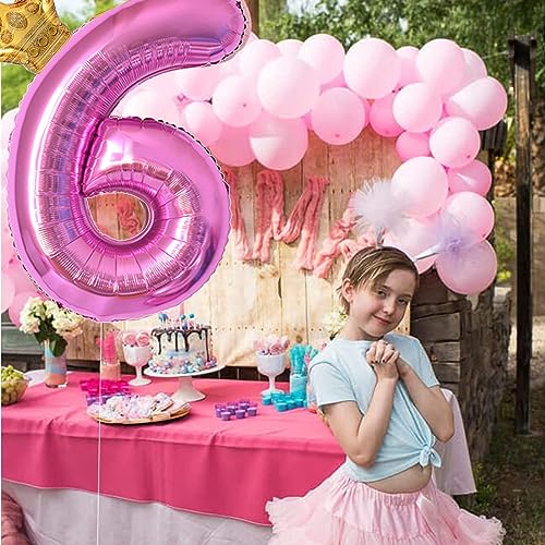 40 Inch Hot Pink Number 4 & Mini Crown Balloon for Birthday Party Decorations, 4th Birthday Party Decorations, Baby Shower Anniversary Balloons Decorations Supplies