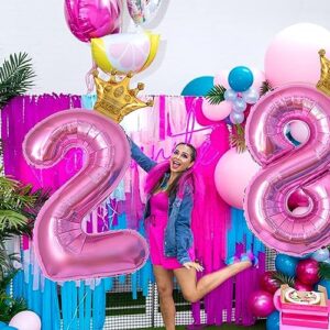 40 Inch Hot Pink Number 4 & Mini Crown Balloon for Birthday Party Decorations, 4th Birthday Party Decorations, Baby Shower Anniversary Balloons Decorations Supplies