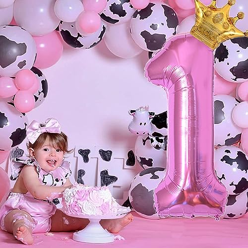 40 Inch Hot Pink Number 4 & Mini Crown Balloon for Birthday Party Decorations, 4th Birthday Party Decorations, Baby Shower Anniversary Balloons Decorations Supplies