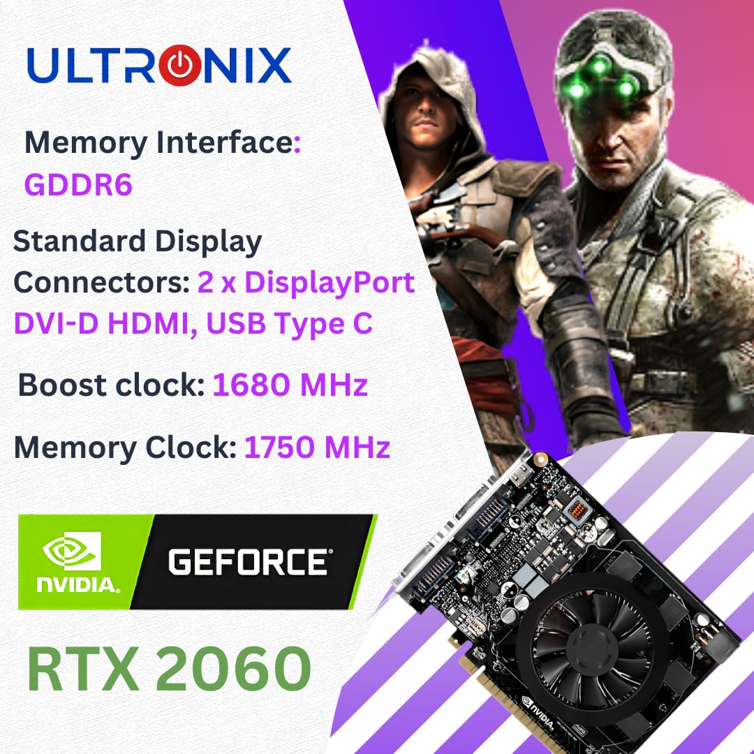 ULTRONIX Gaming Desktop, Intel Core I7 8TH GEN, Nvidia RTX2060, 32GB RAM, 256GB SSD, Keyboard, Gaming Mouse, Mouse Pad, Headset Combo, Win11 Pro