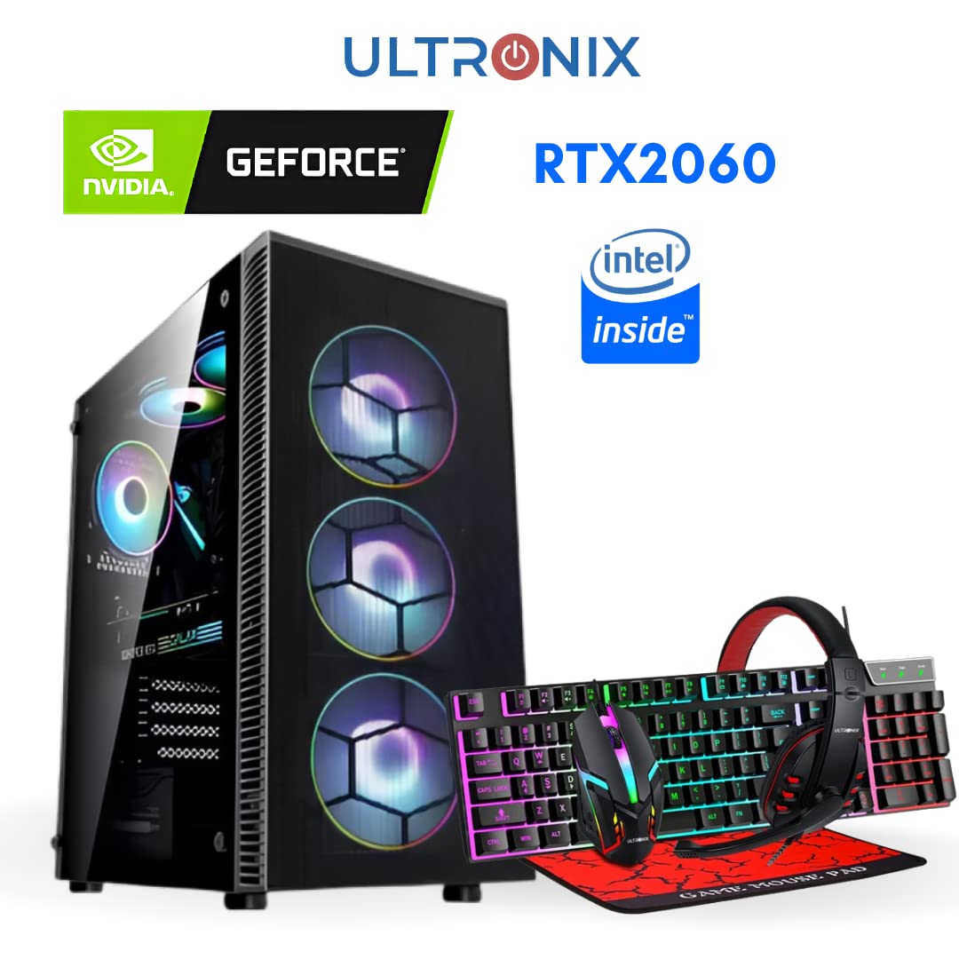 ULTRONIX Gaming Desktop, Intel Core I7 8TH GEN, Nvidia RTX2060, 32GB RAM, 256GB SSD, Keyboard, Gaming Mouse, Mouse Pad, Headset Combo, Win11 Pro