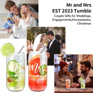 fcaylo Iced Coffee Cups-Mr and Mrs Gifts Wedding Gifts for Couples 2023 Bridal Shower Gifts Tumbler Set With Bamboo Lids Newlyweds Bride To Be Christmas Gifts for Couples