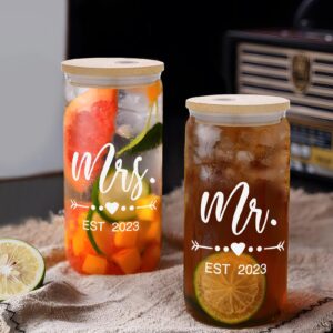 fcaylo Iced Coffee Cups-Mr and Mrs Gifts Wedding Gifts for Couples 2023 Bridal Shower Gifts Tumbler Set With Bamboo Lids Newlyweds Bride To Be Christmas Gifts for Couples