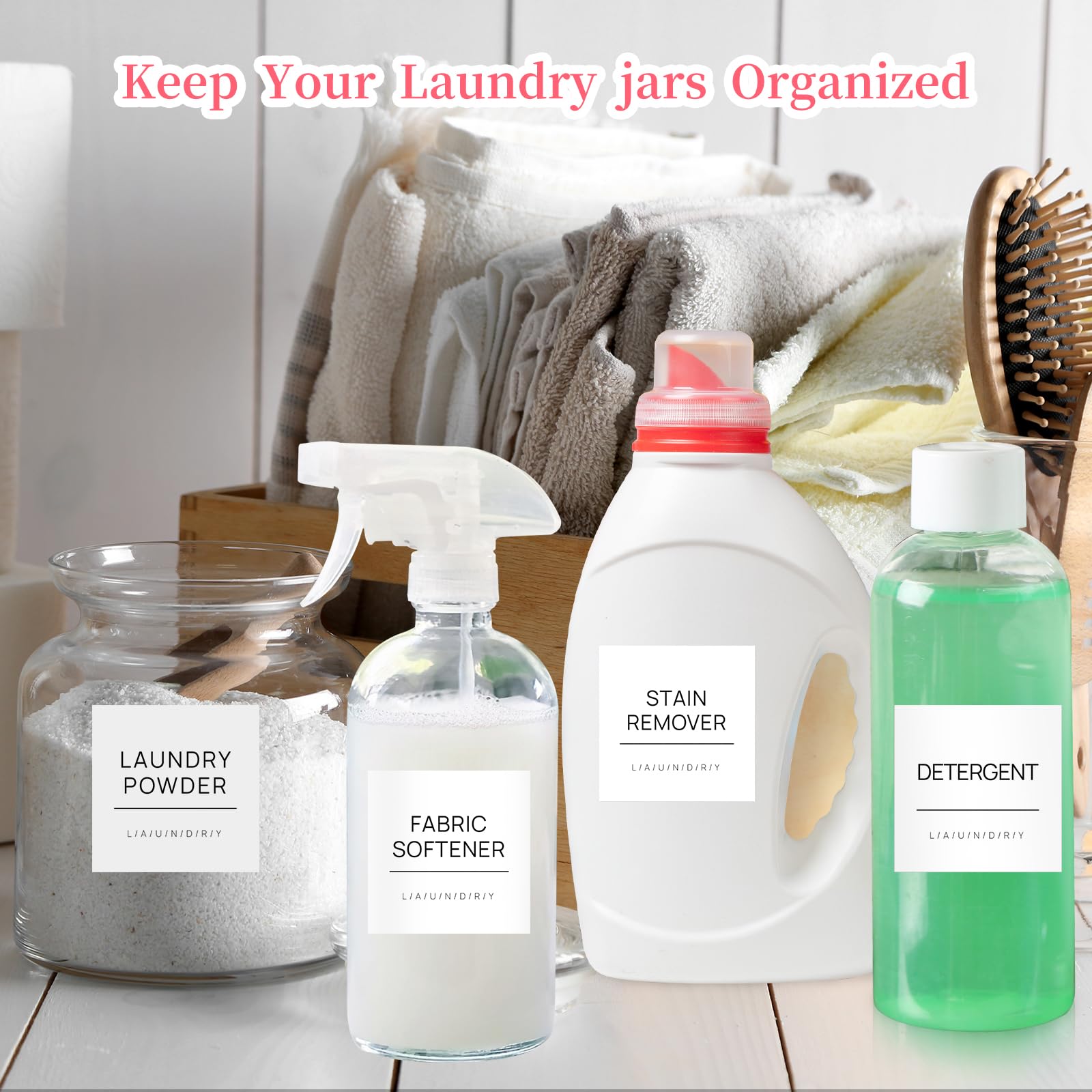 HVSWLY Laundry Labels for Jars,16 PCS Minimalist Laundry Room Labels,Removable Waterproof Cleaning Labels for Containers,Laundry Room Storage Organization,with 2 Blank Labels (White)