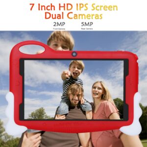 C idea Android 13.0 Tablet for Kids Age 2-5,7 inch Kids Tablet,Toddler Tablet with 2GB RAM 32GB ROM 1TB Expand/HD IPS Display with Eyes Protection Model/GMS/IWAWA for Children (Red)