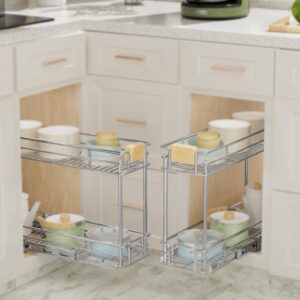 ROOMTEC Pull Out Cabinet Organizer With Wooden Handle 7½" W x 21½" D 2-Tier Cabinet Drawer Pull Out Shelves Under Cabinet Storage for Kitchen