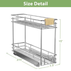 ROOMTEC Pull Out Cabinet Organizer With Wooden Handle 7½" W x 21½" D 2-Tier Cabinet Drawer Pull Out Shelves Under Cabinet Storage for Kitchen