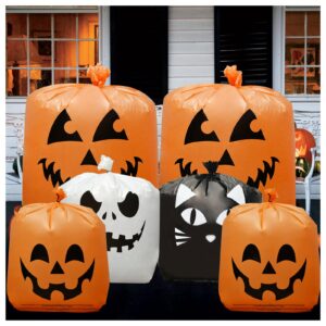 6 pcs halloween pumpkin lawn leaf bags, includes 2 pcs 48 "x36" pumpkin smiley leaf bags and 4 pcs 30 "x24" halloween trash bags for halloween outdoor, party favors, yard lawn garden decorations