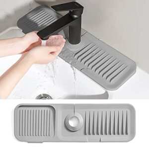 gelecek kitchen sink splash guard, 17.7" x 5.5" silicone sink faucet mat, sink draining pad behind faucet, faucet splash catcher, keep kitchen and bathroom sinks dry, grey