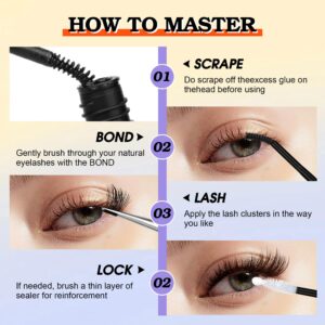 DIY Lash Extension Kit Lash Clusters Natural Look with Bond and Seal DIY Eyelash Extension Kit Lash Applicators for Individual Lashes D Curl Eyelash Clusters with Mascara Brush Cluster Lashes Glue