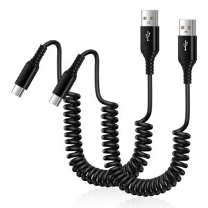 usb a to usb type c cable fast charger cord for car android auto, 2pack 3ft short retractable coiled usb c cable fast charging cord for samsung galaxy a54 5g/a24/a34/a23/a14/s23 s22 ultra/a13/a53/a03s