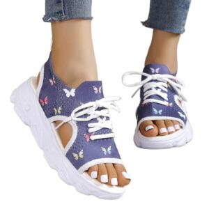 mmoneyake sandals for women open toe sports sandals hollow out platform sandals hike easy breathable outdoor slip-on sneakers fabric lace up front sandals breathable mesh lightweight shoes