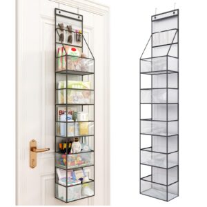 fixwal 6-shelf over the door hanging pantry organizer hanging storage with clear plastic pockets behind the door storage organizer with 3 small pvc pockets for closet bedroom bathroom (grey)