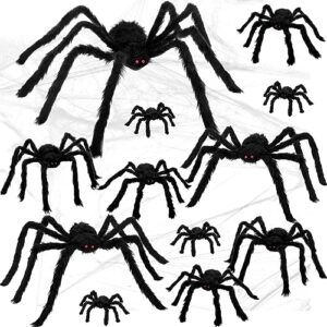 colovis halloween spider decorations, 12pcs giant spider outdoor halloween decorations, realistic large scary spider props for indoor, home, yard, party creepy halloween decor