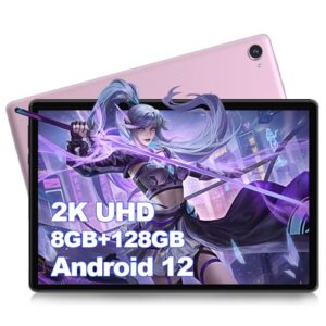 ouzrs android 12 tablet 10 inch tablet, android tablets 8gb ram 128gb rom with 1tb expand, 2.4g/5g wifi bluetooth 5.0, gps, 6850mah battery, 8+5mp dual camera(pink)
