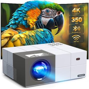 yowhick projector 4k with wifi and bluetooth, 20000l native 1080p mini projector for outdoor moives, portable video projector for home theater, compatible w/ios/android/win/tv/ps5, white