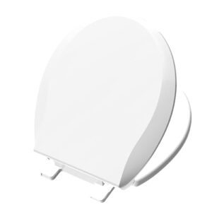 aünsffer toilet seat round soft close16.5'', toilet lid slow close quiet no slam, easy installation & release，safe pp material easy clean, comfortable ergonomic design, 2 years support, white plastic