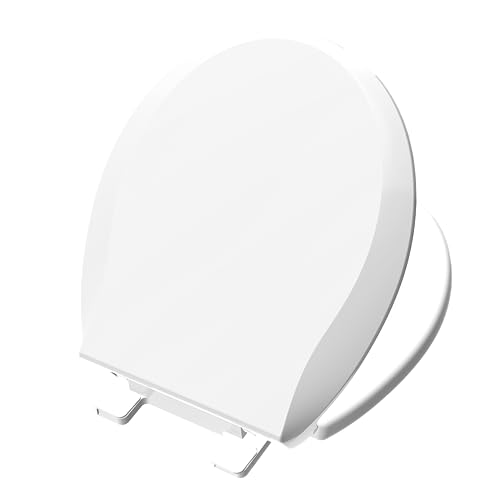 Aünsffer Toilet Seat Round Soft Close16.5'', Toilet Lid Slow Close Quiet No Slam, Easy Installation & Release，Safe PP Material Easy Clean, Comfortable Ergonomic Design, 2 Years Support, White Plastic