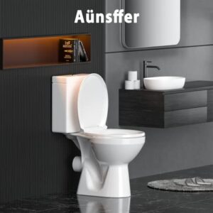 Aünsffer Toilet Seat Round Soft Close16.5'', Toilet Lid Slow Close Quiet No Slam, Easy Installation & Release，Safe PP Material Easy Clean, Comfortable Ergonomic Design, 2 Years Support, White Plastic