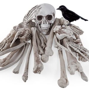 aurotops halloween decoration 29pcs skeleton bones and skulls with a crow for halloween decor/spooky graveyard ground, outdoor indoor halloween porps decoration for life size skull bones