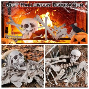 AuroTops Halloween Decoration 29PCS Skeleton Bones and Skulls with a Crow for Halloween Decor/Spooky Graveyard Ground, Outdoor Indoor Halloween Porps Decoration for Life Size Skull Bones