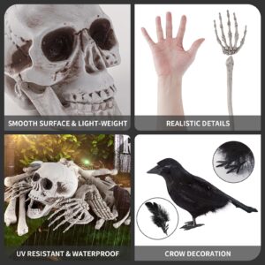 AuroTops Halloween Decoration 29PCS Skeleton Bones and Skulls with a Crow for Halloween Decor/Spooky Graveyard Ground, Outdoor Indoor Halloween Porps Decoration for Life Size Skull Bones