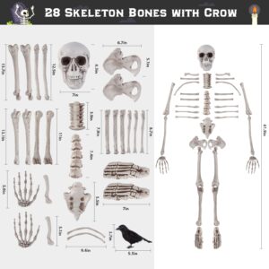 AuroTops Halloween Decoration 29PCS Skeleton Bones and Skulls with a Crow for Halloween Decor/Spooky Graveyard Ground, Outdoor Indoor Halloween Porps Decoration for Life Size Skull Bones