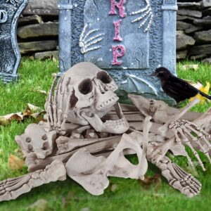 AuroTops Halloween Decoration 29PCS Skeleton Bones and Skulls with a Crow for Halloween Decor/Spooky Graveyard Ground, Outdoor Indoor Halloween Porps Decoration for Life Size Skull Bones