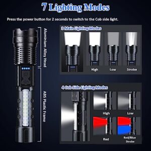 Sogidon Flashlights High Lumens Rechargeable, 900000 Lumen Super Bright Led Tactical Flashlight Battery Powered with 7 Light Modes, USB C, Waterproof, Zoomable, Powerful Handheld Small Flash Light