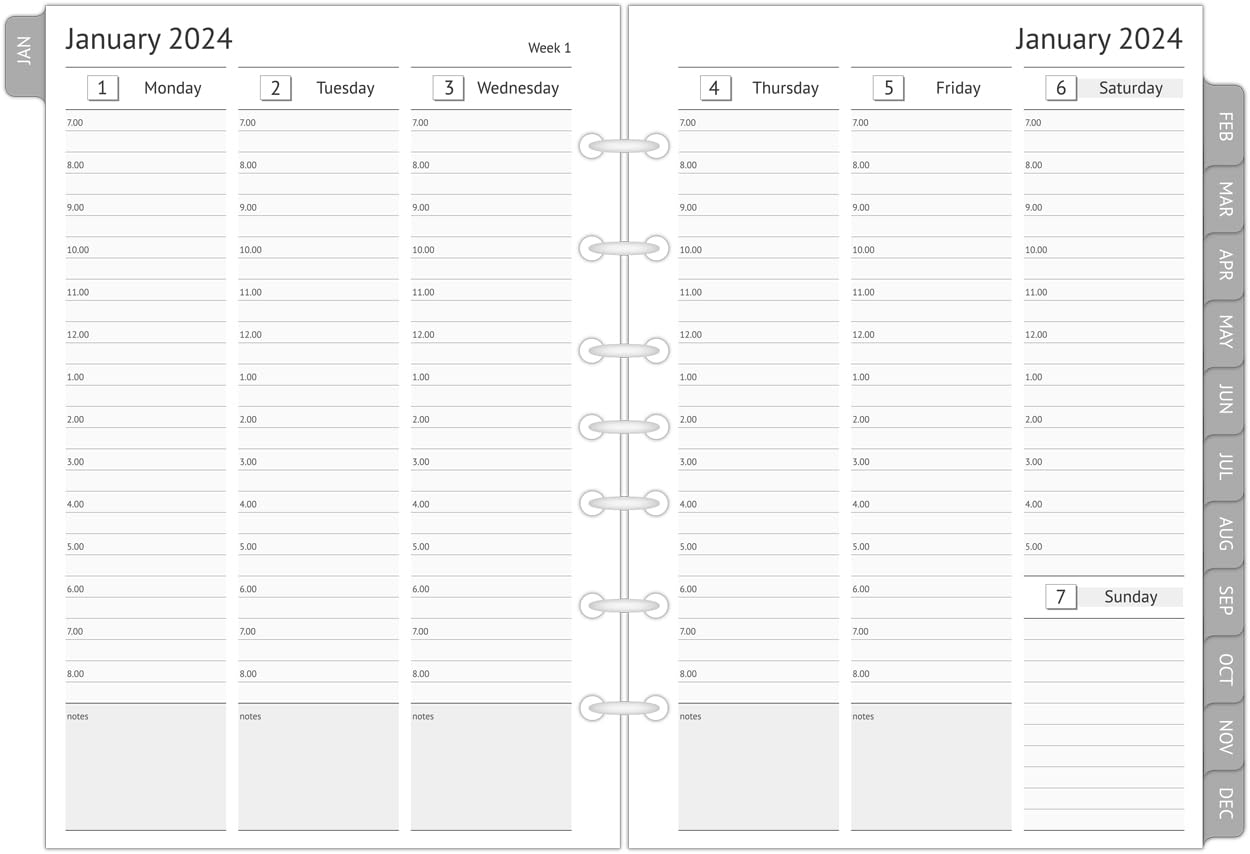 2024 Planner Refills, Weekly and Monthly Appointment Book Inserts, Tabbed, 7 Holes, Classic/Size 4