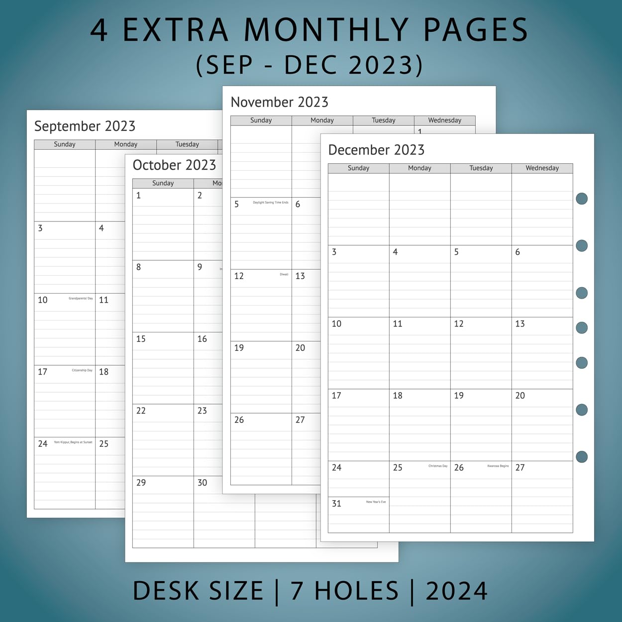 2024 Planner Refills, Weekly and Monthly Appointment Book Inserts, Tabbed, 7 Holes, Classic/Size 4