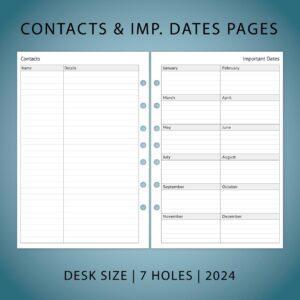 2024 Planner Refills, Weekly and Monthly Appointment Book Inserts, Tabbed, 7 Holes, Classic/Size 4