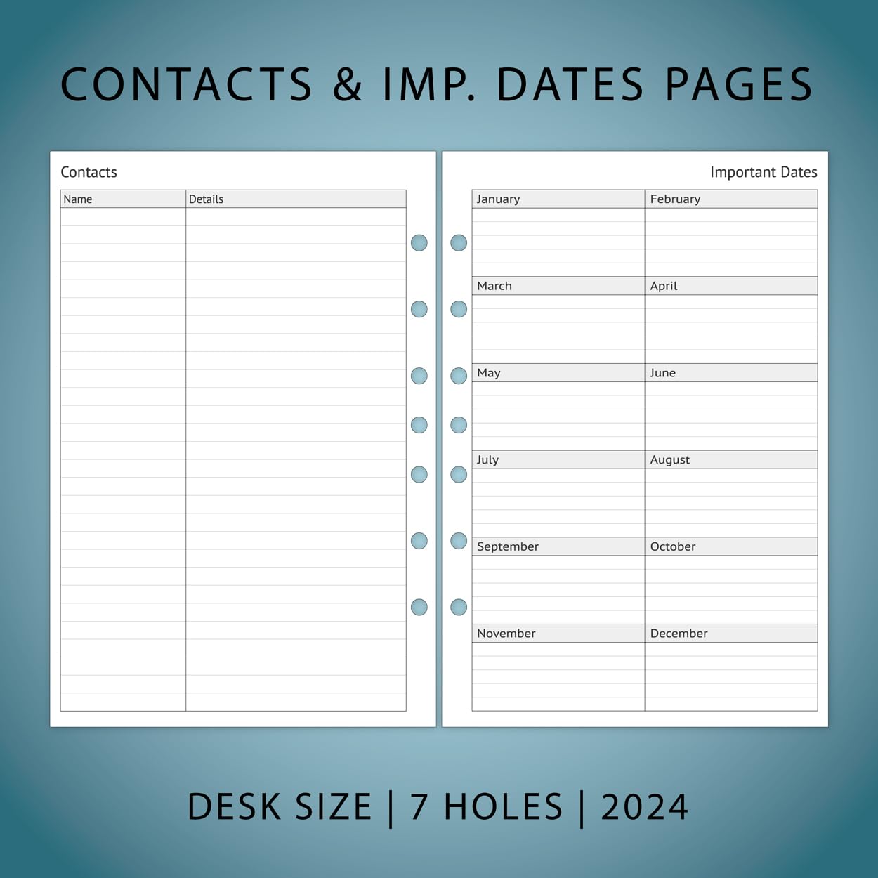 2024 Planner Refills, Weekly and Monthly Appointment Book Inserts, Tabbed, 7 Holes, Classic/Size 4