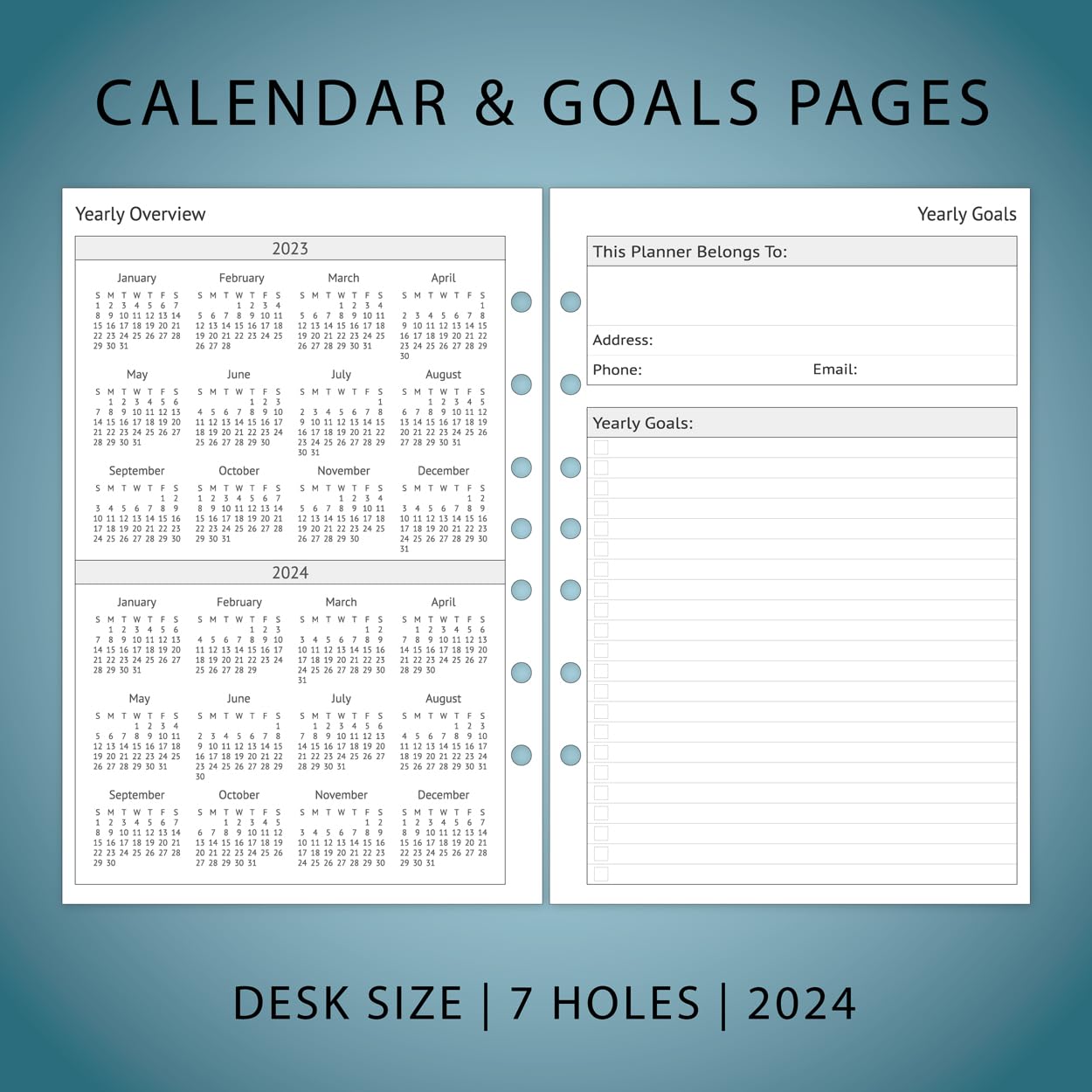 2024 Planner Refills, Weekly and Monthly Appointment Book Inserts, Tabbed, 7 Holes, Classic/Size 4