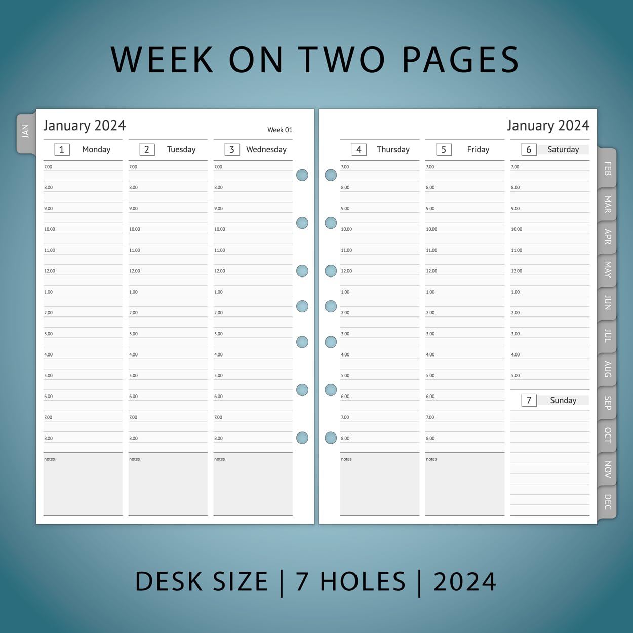 2024 Planner Refills, Weekly and Monthly Appointment Book Inserts, Tabbed, 7 Holes, Classic/Size 4