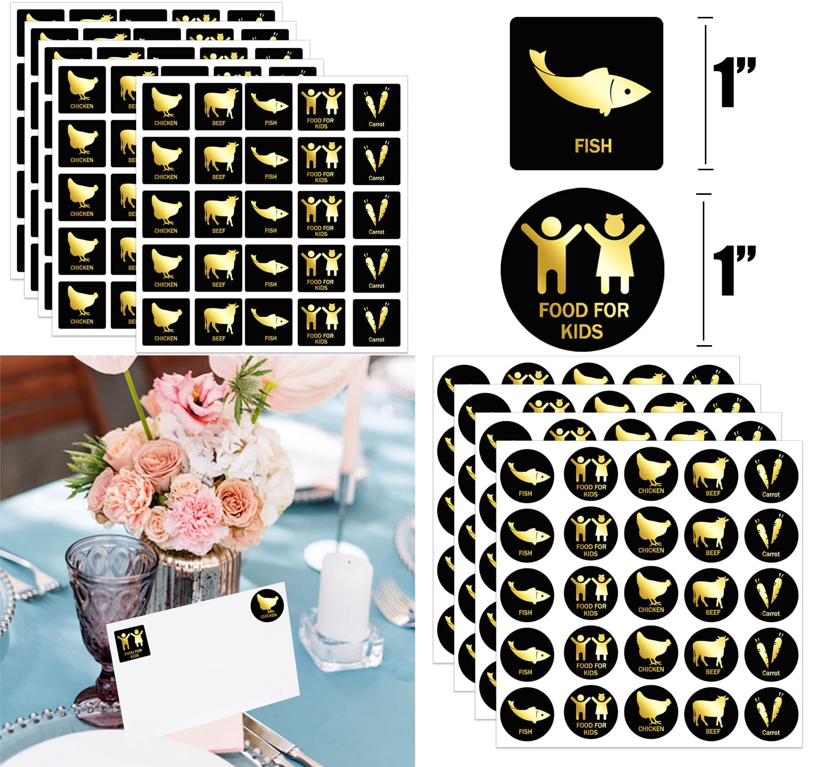 1 Inch Wedding Meal Choice Stickers Wedding Meal Indicator Stickers - Beef Fish Chicken Food for Kids Stickers Place Card Menu Choices Catering Food Stickers for Wedding Party 300Pcs