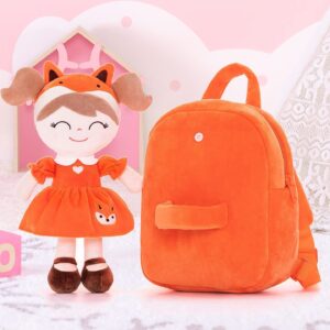 Gloveleya Kids Backpack Bundle - Grey Cat & Fox Plush Toddler Backpacks with Soft Animal Doll