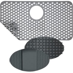 voltgy - silicone sink protector with top drain hole, 28" x 15", includes silicone cleaning brush/silicone sink mat