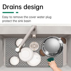 VOLTGY - Silicone Sink Protector with Top Drain Hole, 28" x 15", includes Silicone Cleaning Brush/Silicone Sink Mat