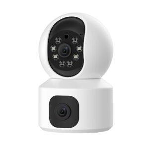 yi dual-lens indoor camera, 2.4ghz home security camera system with fixed lens and dome camera in 1, expanded viewing angle, motion tracking, dual-screen display, two-way audio, phone alerts