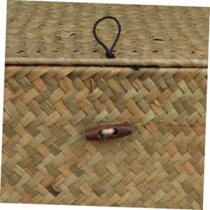 Levemolo Woven Shelf Basket Small Basket Woven Basket for Living Room Rattan Storage Basket Straw Basket with Cover Storage Baskets Basket with Lid Woven Baskets Cutlery Rack Wicker Wooden