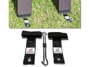 solar stakes - anchor portable solar panels with seamless add-on, heavy duty strap with hook/loop and elastic, 7" aluminum stake, prevents wind tipping